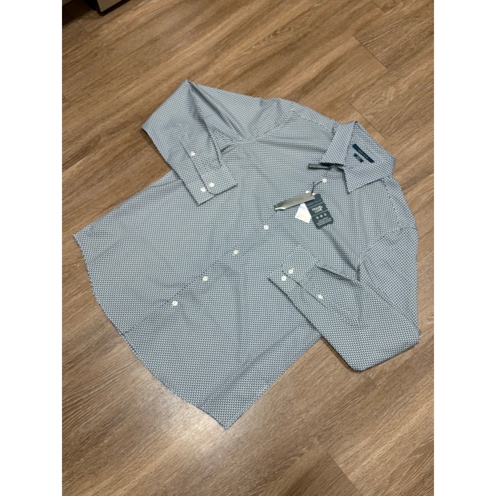 Perry Ellis Travel Luxe Slim Fit Stretch Dress Shirt Mens XL Navy Geometric NEW
